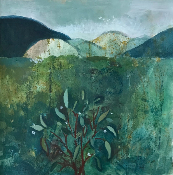 When You Dream, Dream of Me, acrylic on paper landscape painting by Philadelphia artist Lynne Campbell. 