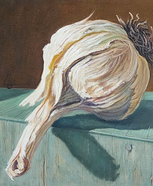Garlic, oil on panel painting by Cerulean Arts Collective Member Philip J. Carroll.