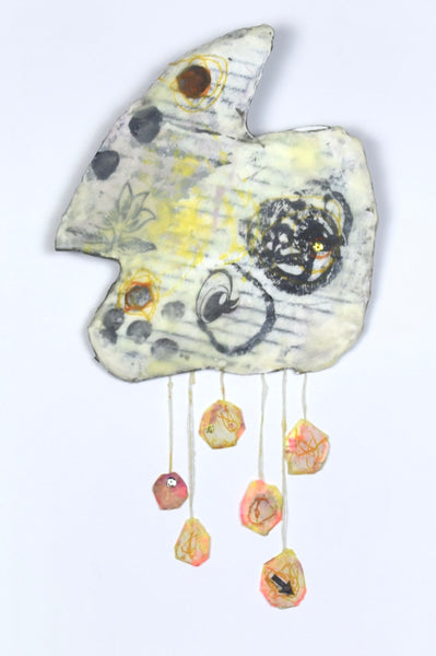 Cloud Dreams #4, mixed media and encaustic on cardboard painting by Cerulean Arts Collective member Damini Celebre. 