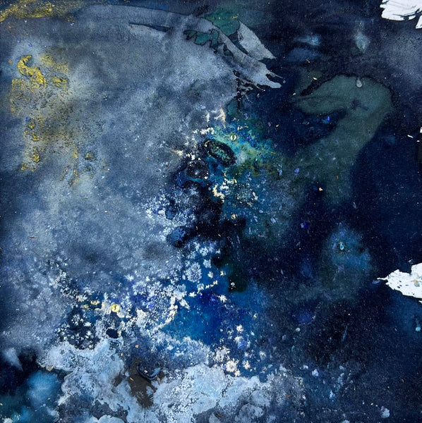 Abstract art with blue, gray, and white colors