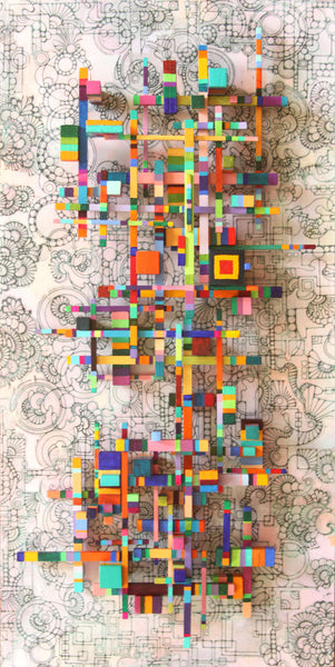 Colorful abstract pattern on a textured beige background