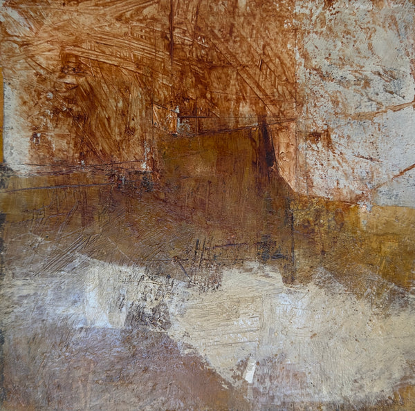 Abstract art with brown and beige tones on a textured surface