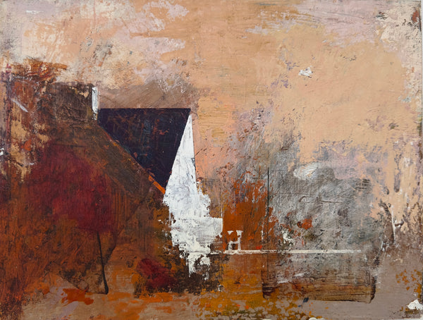 Abstract painting with textured brown, beige, and black tones