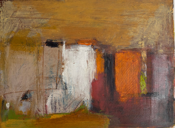 Abstract painting with textured brushstrokes in earthy tones