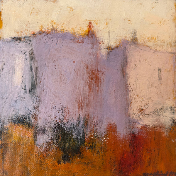 Abstract painting with textured brushstrokes in earthy tones