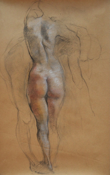 Sketch of a nude figure on a beige background