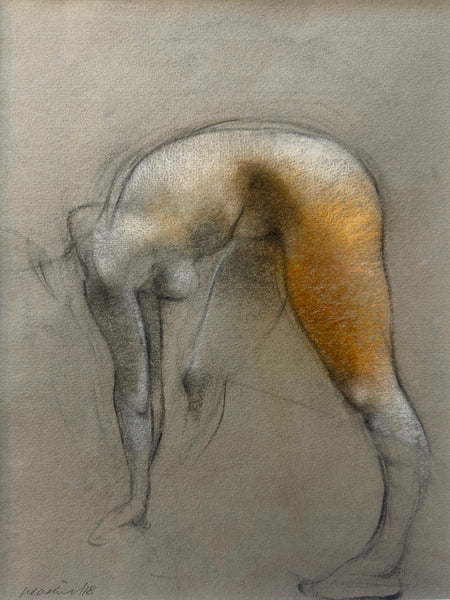 Artistic sketch of a nude figure on a textured beige background