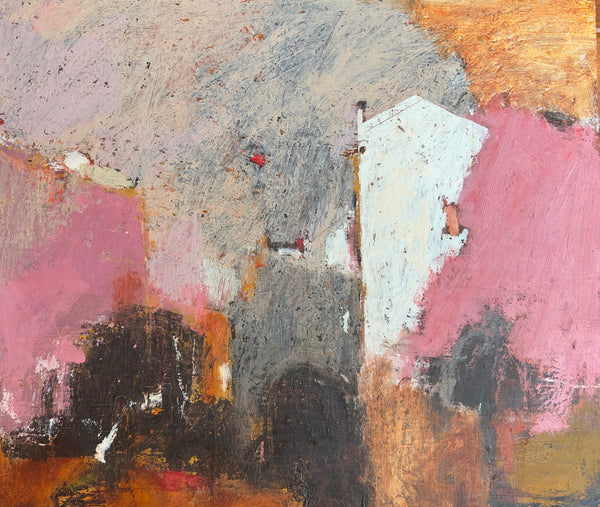 Abstract art with pink, gray, and black colors