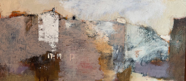 Abstract art piece with textured brush strokes in earthy tones