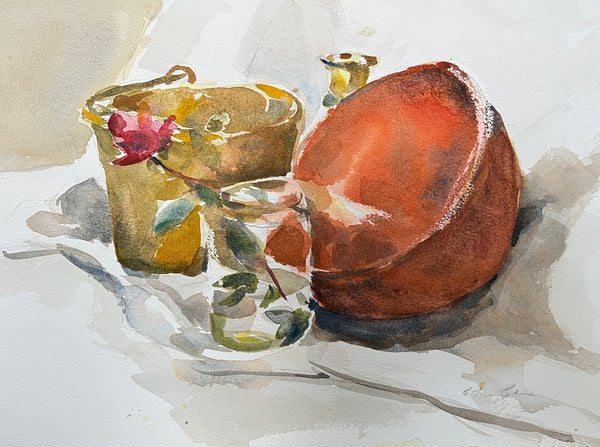 Fill With Bounty, watercolor on paper still life painting by Cerulean Arts Collective Member Cathleen Cohen