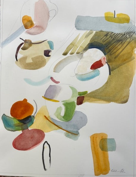 Abstract still life with colorful shapes on a white background