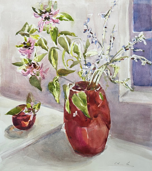 Remembering Wind, watercolor on paper still life painting by Cerulean Arts Collective Member Cathleen Cohen