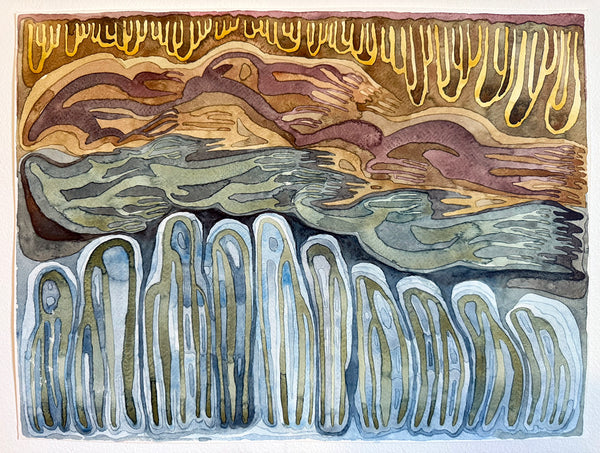Wissahickon Reflection 1, watercolor on paper on panel painting by artist Zoe Cohen. 