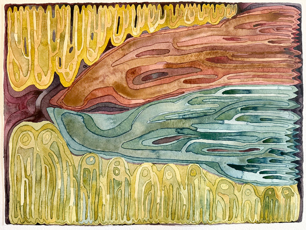 Wissahickon Reflection 3, watercolor on paper on panel painting by artist Zoe Cohen. 