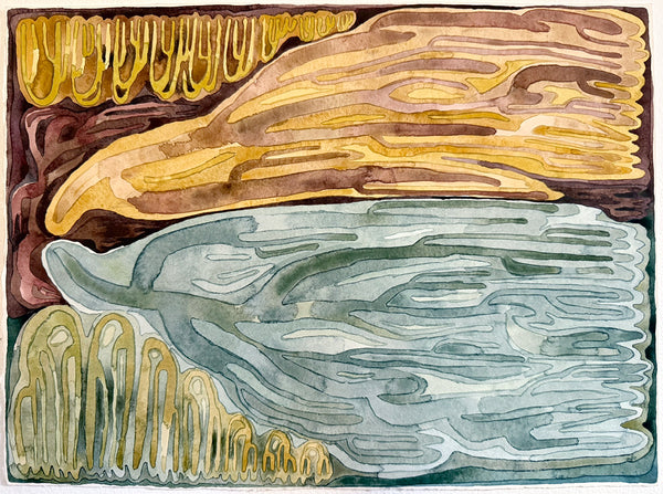 Wissahickon Reflection 4, watercolor on paper on panel painting by artist Zoe Cohen. 