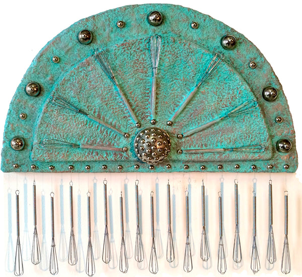 Decorative wall hanging with turquoise design and metal beaters