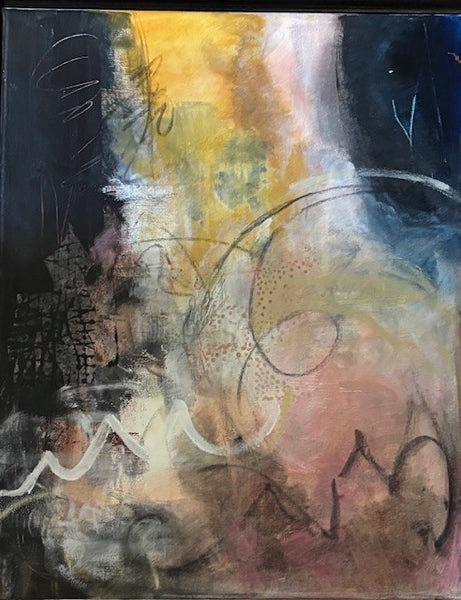 Just Saying, mixed media painting by Virginia Conover. Included in the exhibition Ripples of Impact curated by Cerulean Arts and on view at the Annenberg Center for Medical Education at Lankenau Medical Center May 8 - July 20, 2025.