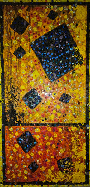Abstract artwork with geometric shapes on a textured background