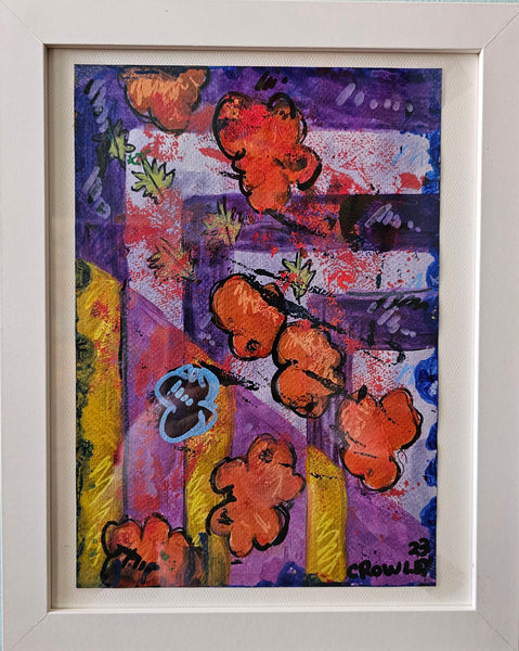 Orange in the Key of Purple, acrylic and pen on paper painting by Cerulean Arts Collective Member Dan Crowley