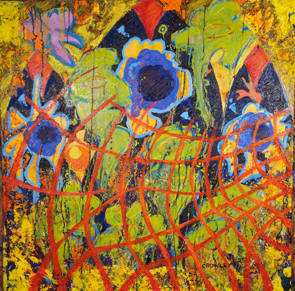 Abstract artwork with vibrant colors and geometric patterns