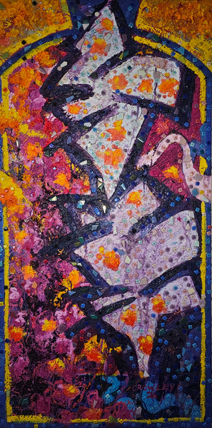 Abstract artwork with geometric shapes and vibrant colors