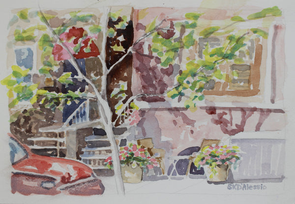 Twelfth Street Shaded, watercolor on paper cityscape painting by Cerulean Arts Collective Member Susan K. D'Alessio.