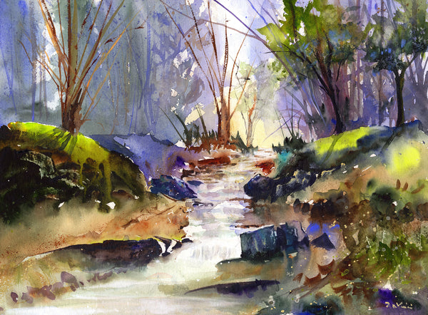 Into the Light, watercolor on paper painting by Philadelphia artist Clement DaVinci, available at Cerulean Arts.