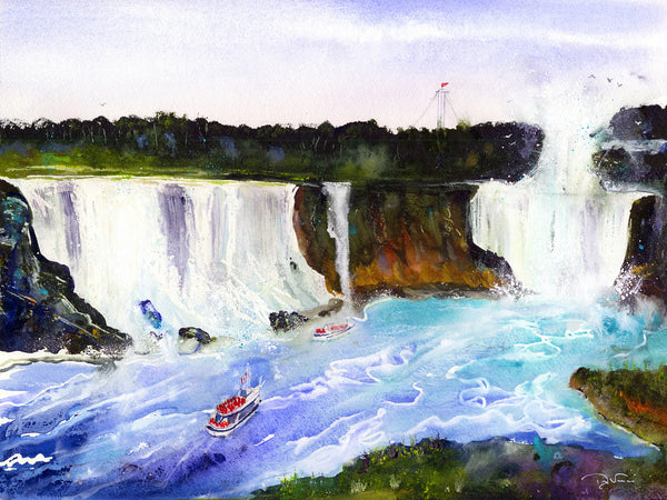 The Great Niagara, watercolor on paper painting by Philadelphia artist Clement DaVinci, available at Cerulean Arts.