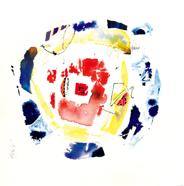 In Orbit, watercolor and mixed media on paper painting by artist Kathy Davis, available at Cerulean Arts. 