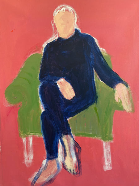 Ainsley, Seated in the Green Chair, acrylic on canvas painting by Cerulean Arts Collective Member Pia De Girolamo