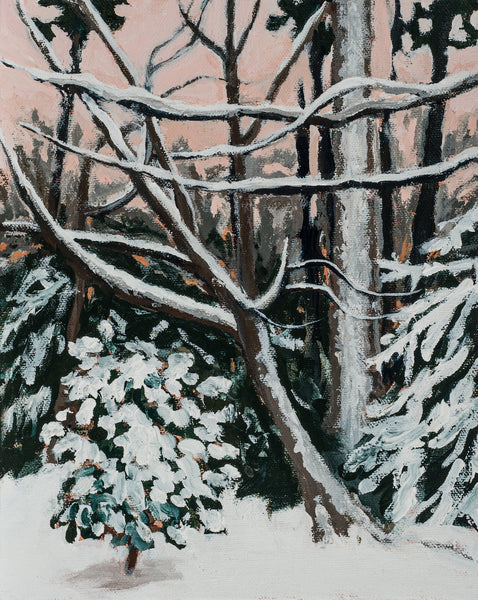 Backyard After a Snowfall, acrylic on canvas panel painting by Cerulean Arts Collective Member Pia De Girolamo.