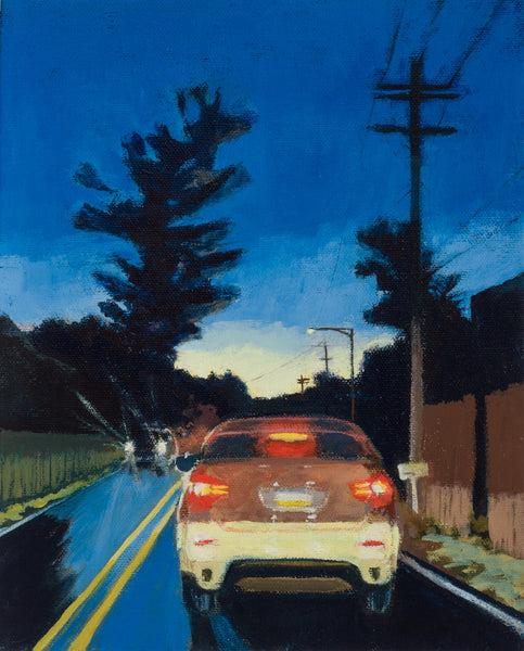 Stuck in Traffic, acrylic on canvas panel painting by Cerulean Arts Collective Member Pia De Girolamo.