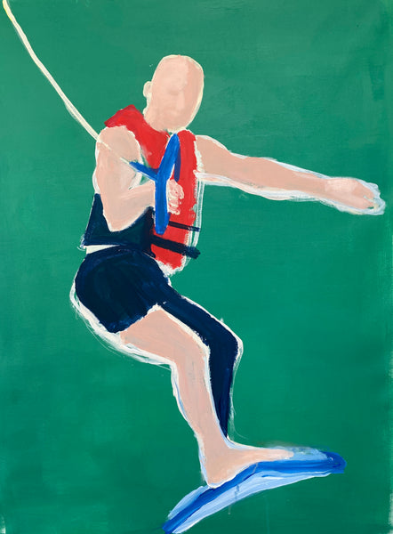 Wakeboarding on Green, acrylic on canvas painting by Cerulean Arts Collective Member Pia De Girolamo