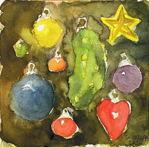 Find the Pickle, watercolor on paper painting by Philadelphia artist Thom Duffy, available at Cerulean Arts.