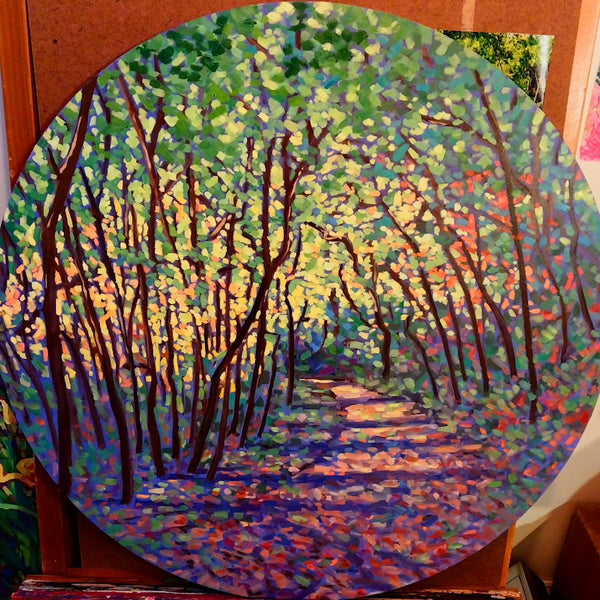 <i>Circular Path,</i> oil on birch panel painting by Cerulean Arts Collective Member Laura Eyring.&nbsp;