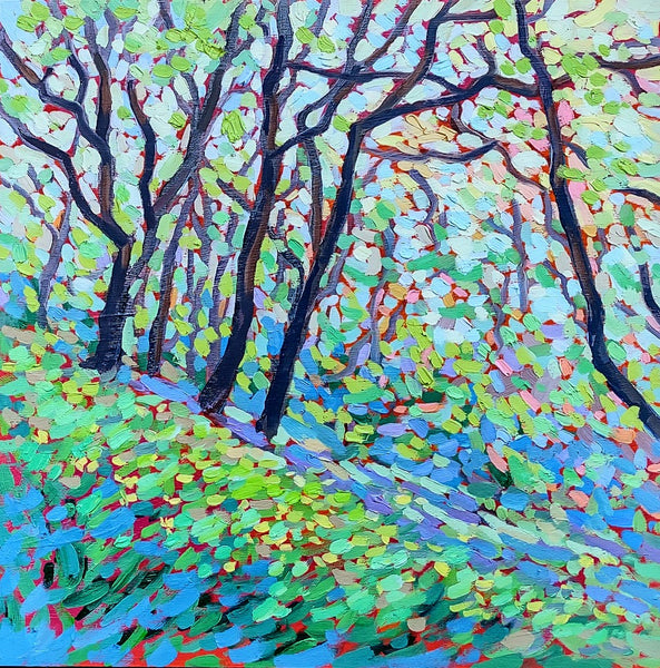 <i>Daffodil Hill,</i> oil on canvas painting by Cerulean Arts Collective Member Laura Eyring.