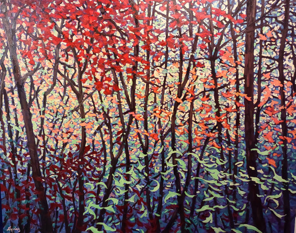 Fall Forest Festival, oil on canvas painting by Cerulean Arts Collective Member Laura Eyring.