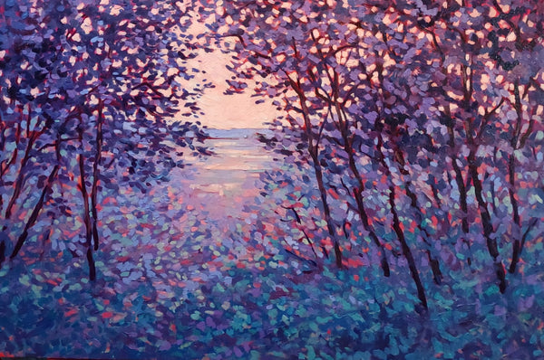 Lavender Lake, oil on canvas painting by Cerulean Arts Collective Member Laura Eyring.