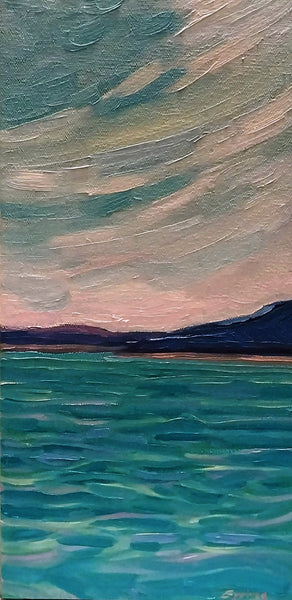 Moorea Sky Mini, oil on canvas painting by Cerulean Arts Collective Member Laura Eyring.