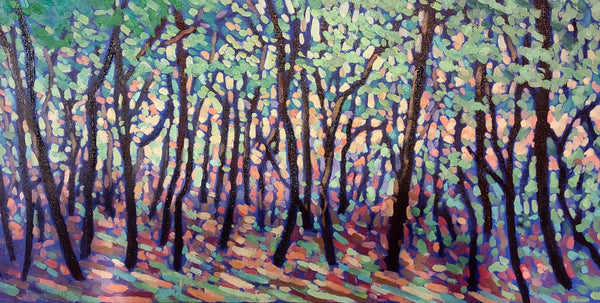 Pastel Forest, oil on canvas painting by Cerulean Arts Collective Member Laura Eyring.
