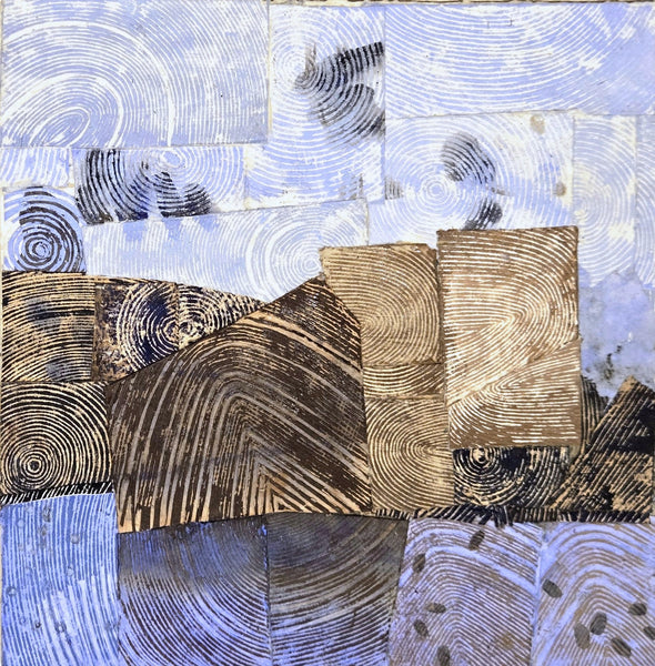 Bluffs, carved, layered paper and acrylic painting by Cerulean Arts Collective Member Leslie Fenton.