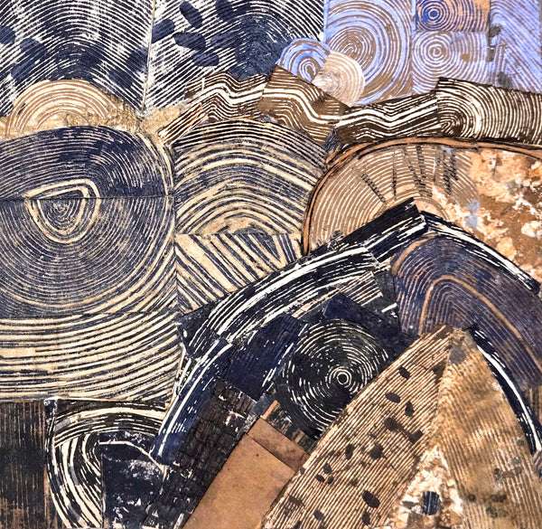 Crust, carved, layered paper and acrylic painting by Cerulean Arts Collective Member Leslie Fenton.
