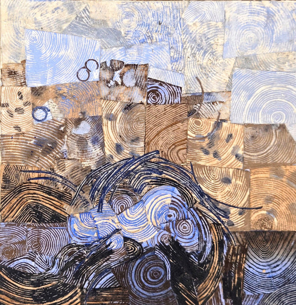 Headlands, carved, layered paper and acrylic painting by Cerulean Arts Collective Member Leslie Fenton.