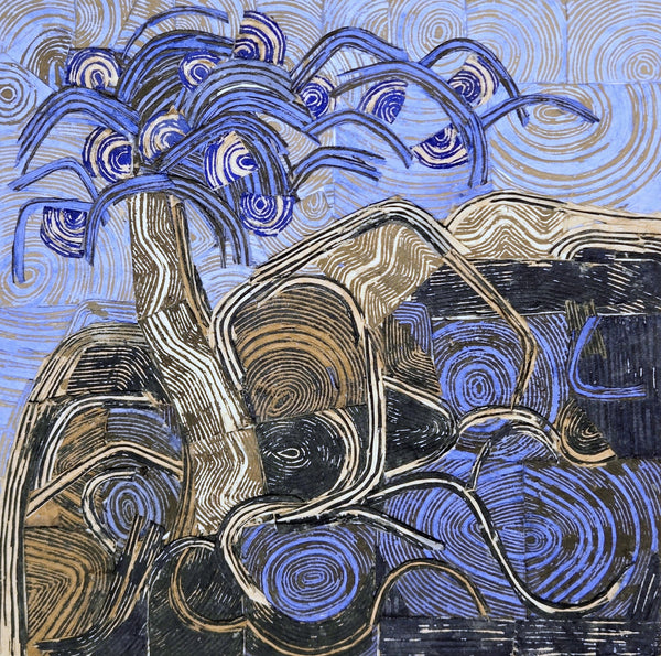 Rooted, carved, layered paper and acrylic painting by Cerulean Arts Collective Member Leslie Fenton.