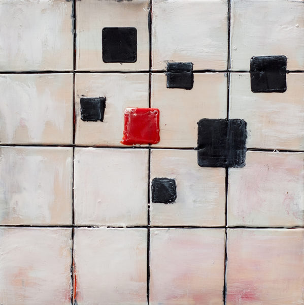 Not Just Black and White 13, encaustic, collage, & oil pigments on panel by Cerulean Arts Collective Member Dora Ficher