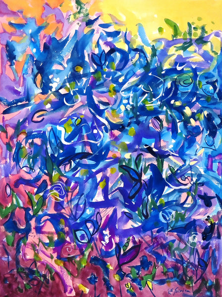Blue Love, gouache on paper painting by Cerulean Arts Collective Member Ruth Formica