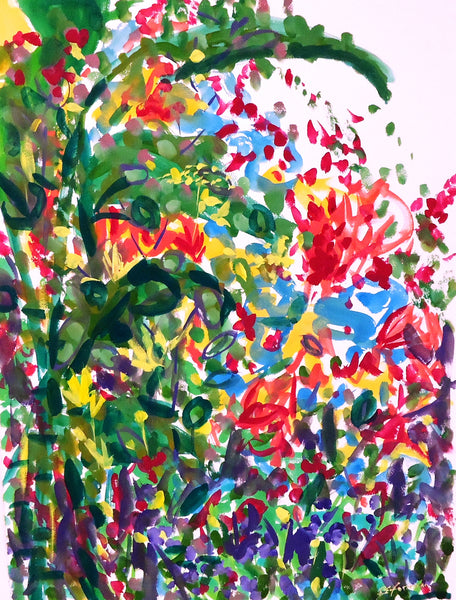 Jardin, gouache on paper painting by Cerulean Arts Collective Member Ruth Formica