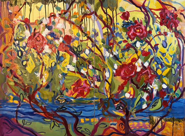 Life Along the Water, oil on canvas painting (diptych) by Cerulean Arts Collective Member Ruth Formica