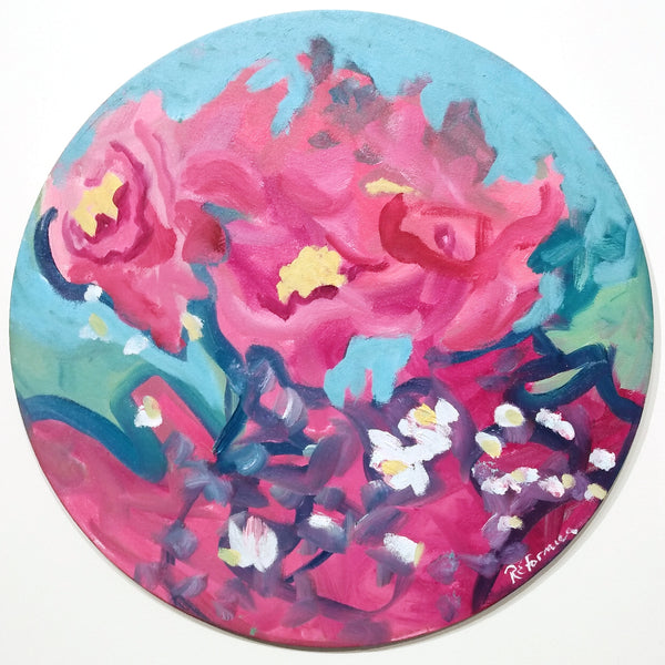 Tondo 2, oil on canvas floral landscape painting by Cerulean Arts Collective Member Ruth Formica.
