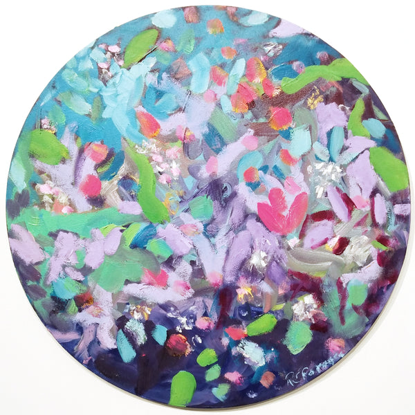 Tondo 6, oil on canvas floral landscape painting by Cerulean Arts Collective Member Ruth Formica